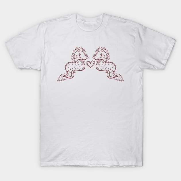 Love Dragon Couple Red T-Shirt by Art by Biyan